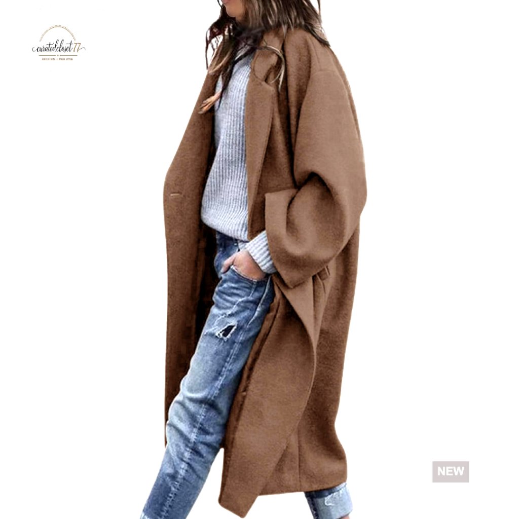 Women's Wool Pea Coat Notch Lapel Single Breasted Casual Trench